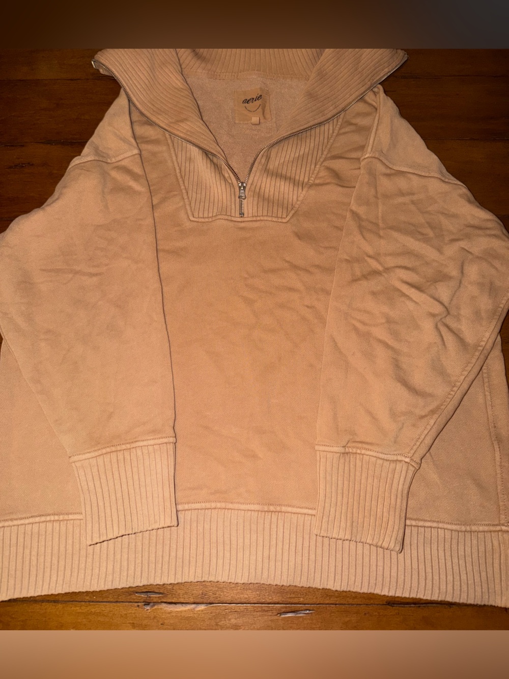 aerie women’s Zip-Up Sweater in Light Peach
